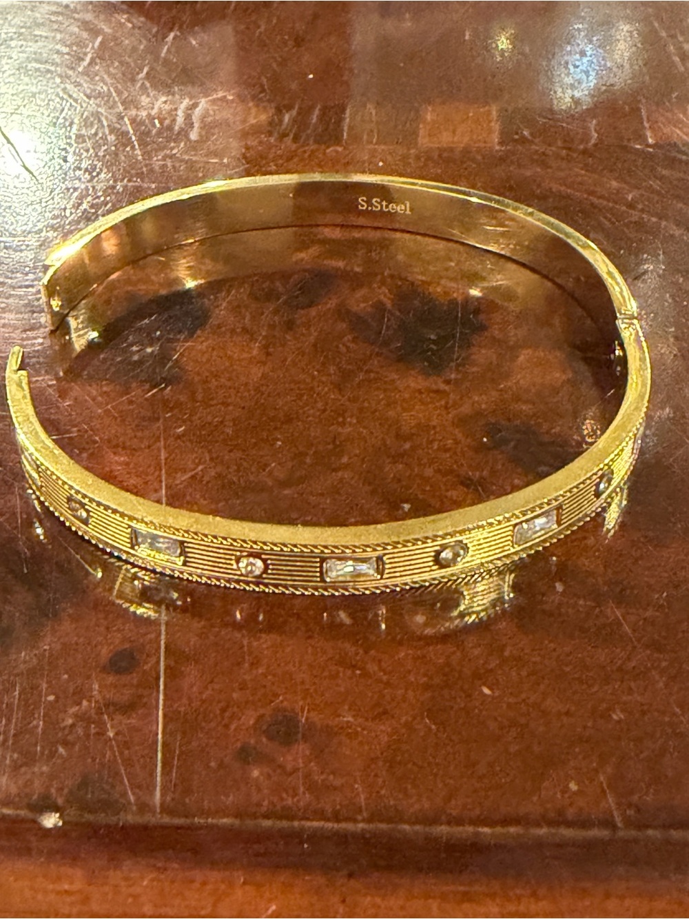 Gold Crystal-Accent Stainless Steel Cuff Bracelet